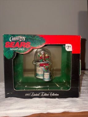 Vintage Sears Easy Living Christmas Paint Can Ornament in Red, Green, White